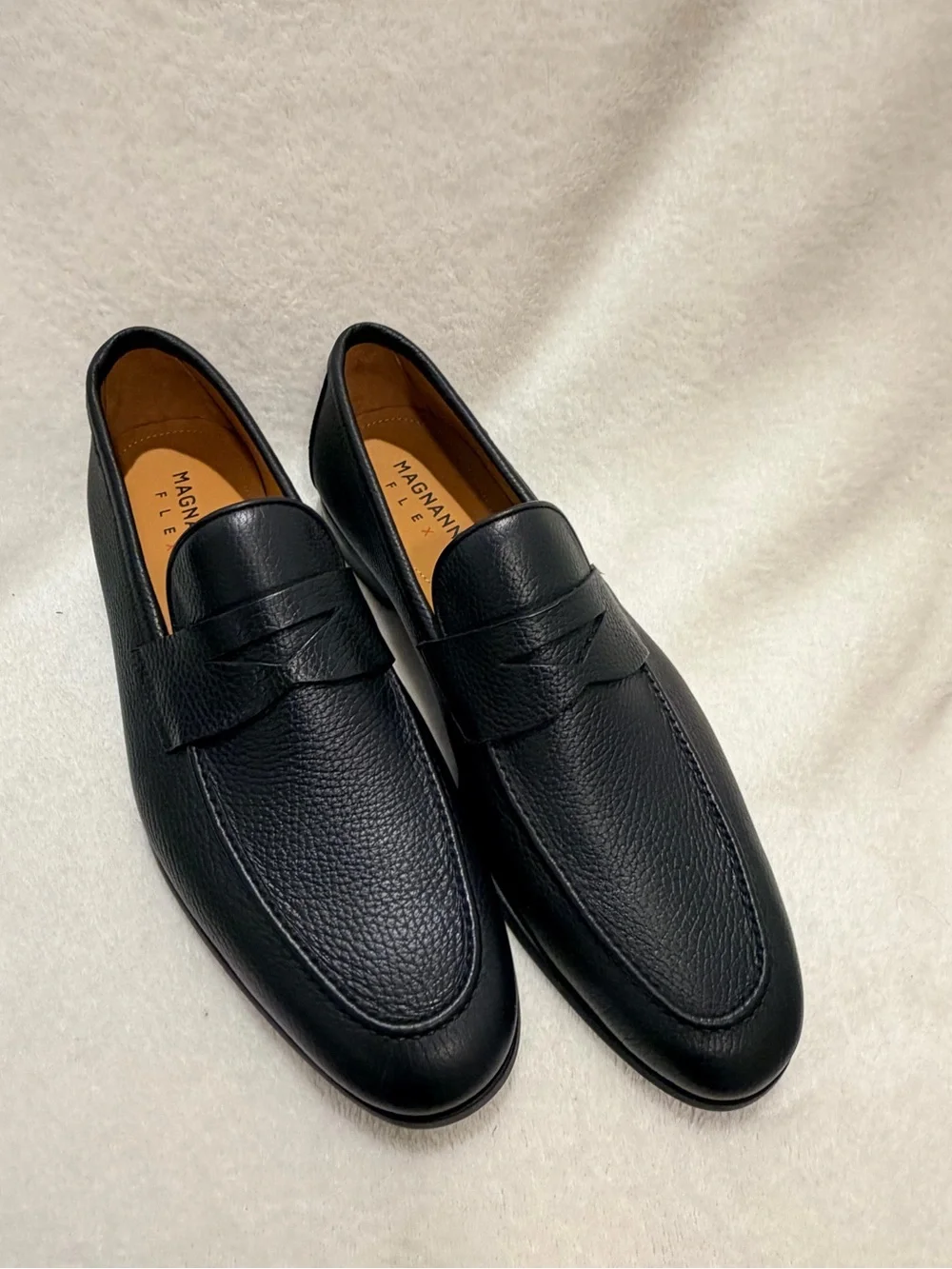 Magnanni Flex Black Pebbled Leather Penny Loafers EU 42 US 9 Italy CMB3004